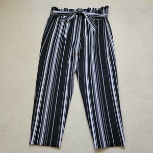 SOHO Apparel Ltd Size PXL Paperbag Pull On Wide Leg Pleated Striped Tie Pants